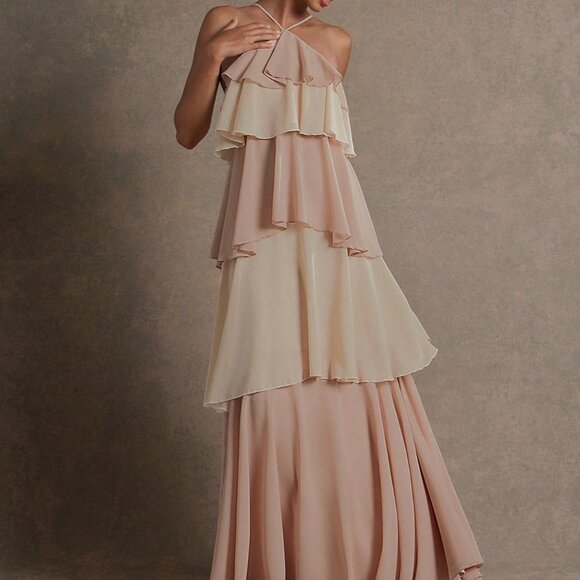 Dresses & Skirts - Multicolor Party Women's Colorblock Ruffle Hem Elegant Maxi Halter Dress